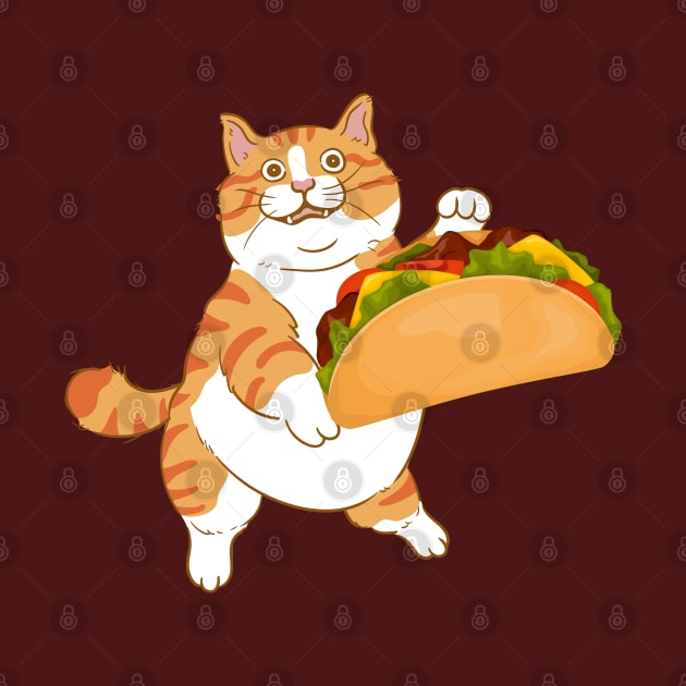 Funny Chubby Foodie Fast Food Lover Taco Cat by Tina