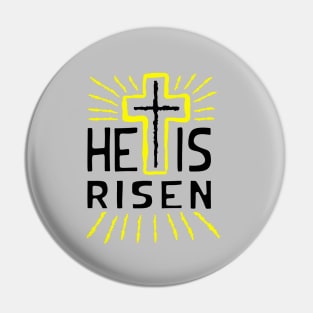 He is risen, with cross black text Pin