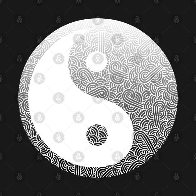 Ombre black and white swirls doodles Yin Yang by Savousepate