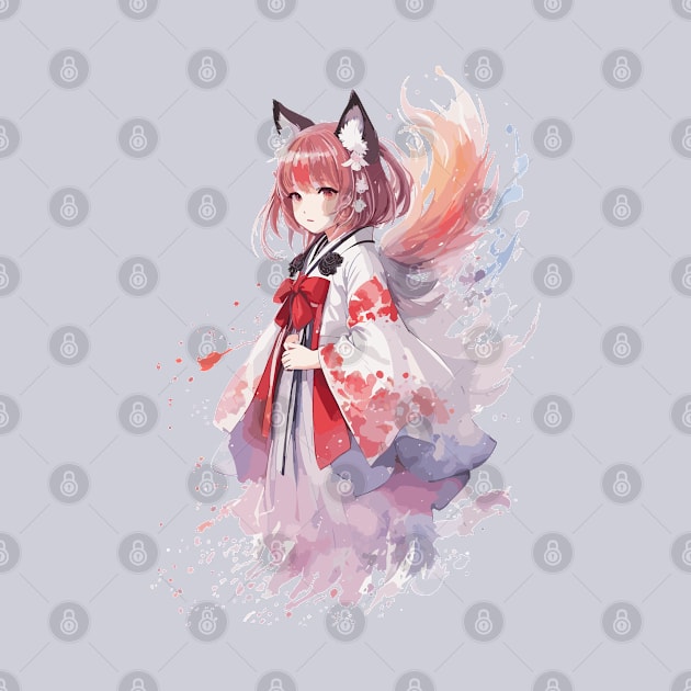 Kawaii baby in Kitsune fox kimono by CatCoconut-Art