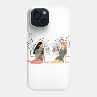 Childhood Best Friends Having Coffee Next to Plants Phone Case