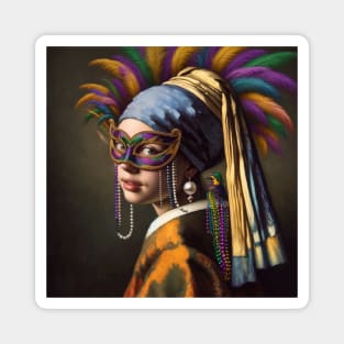 Pearl Earring Girl Mardi Gras Festive Magnet