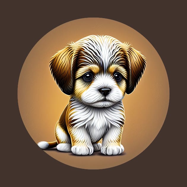 Havanese Puppy Dog with a Brown Fur Coat and White Markings by SymbioticDesign