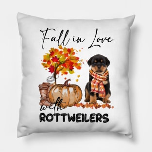 Fall In Love With Rottweilers Fall Pumpkin Thanksgiving Pillow