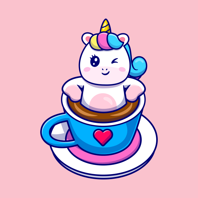 Cute Unicorn Relaxing In Coffee Cup Cartoon by Catalyst Labs