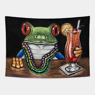 "Mardi Gras Hurricane" - Frogs After Five collection Tapestry