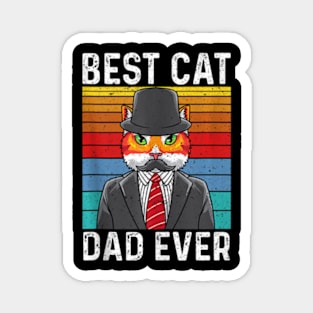 Best Cat Dad Ever Vintage Mustache Retro Sunset Fathers Day Magnet