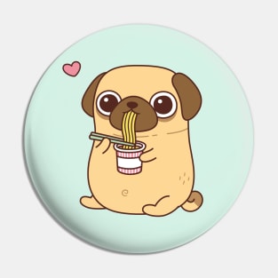 Cute Pug Enjoying Instant Ramen Noodles Pin