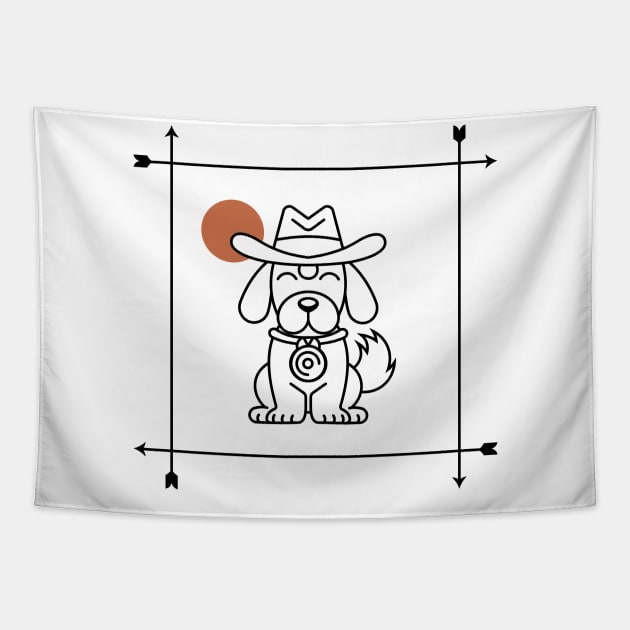 simple Cowboy Dog Design Tapestry by VecTikSam