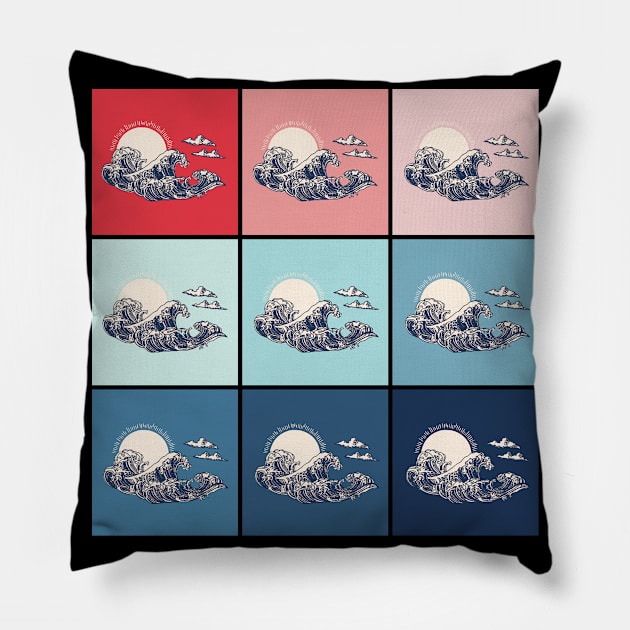 Pop Art Great Wave Vintage Japanese Kanagawa 445 Pillow by dvongart