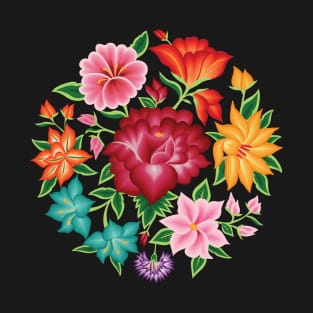 Mexican Floral Bouquet (Black Background) T-Shirt