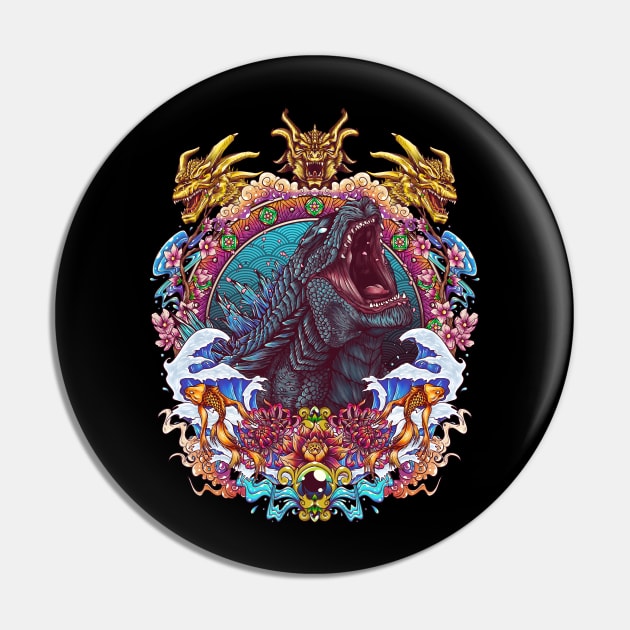 godzilla ornate Pin by opoyostudio