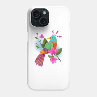 Colorful tropical bird with flowers and colorful feathers Phone Case