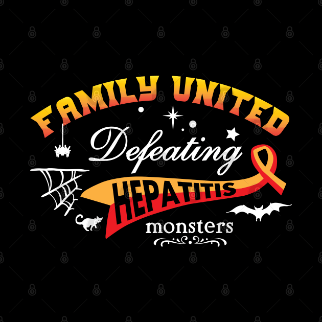 Hepatitis awareness red yellow ribbon Family united Defeating Hepatitis monsters by Shaderepublic