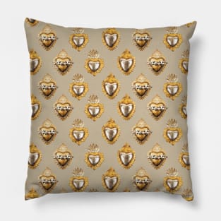 Mexican golden silver milagro sacred heart oaxaca tin folk art beige elegant metallic seamless pattern Pillow