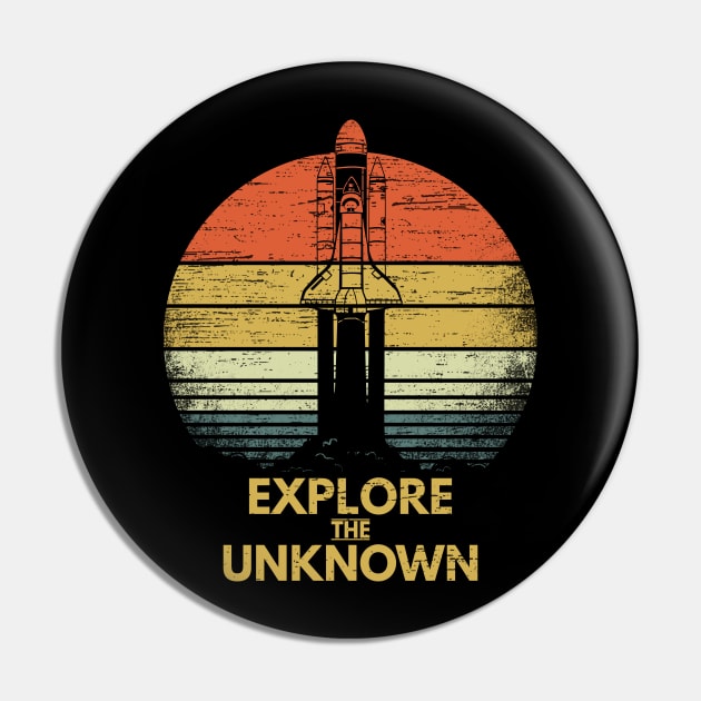Explore The Unknown Rocket Space Science Curiosity Gift Pin by RK Design