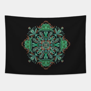 Ornamental decoration in green and red, boho Tapestry