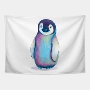 Colorful chubby penguin, watercolor art Tapestry