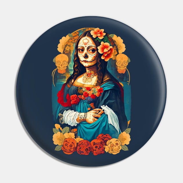 Sugar Skull Halloween Pin by CatCoconut-Art