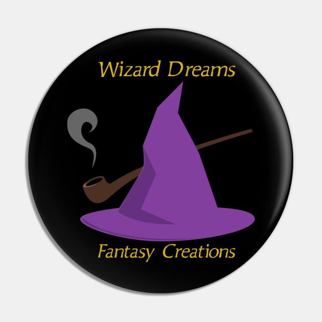 Wizard Dreams Fantasy Creations Wizard Hat Logo (Yellow Lettering) Pin by WizardDreamsFantasyCreations