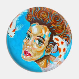 Woman Face and Koi Fishes Pin