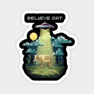 Pixel UFO Abducting Cow Magnet