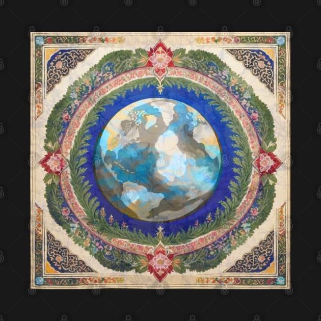 Earth mandala Islamic rug environmental protest flora pattern by Aurora X