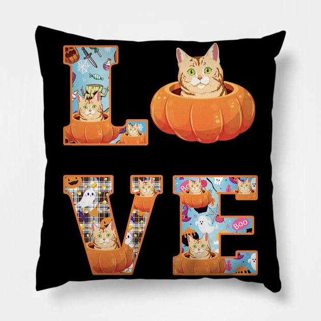 Cute Cat Pumpkin Halloween Costume Pillow by Pelman