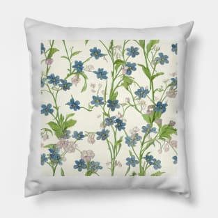 Vintage Floral Romantic Blue Forget Me Not Flower Design Pillow