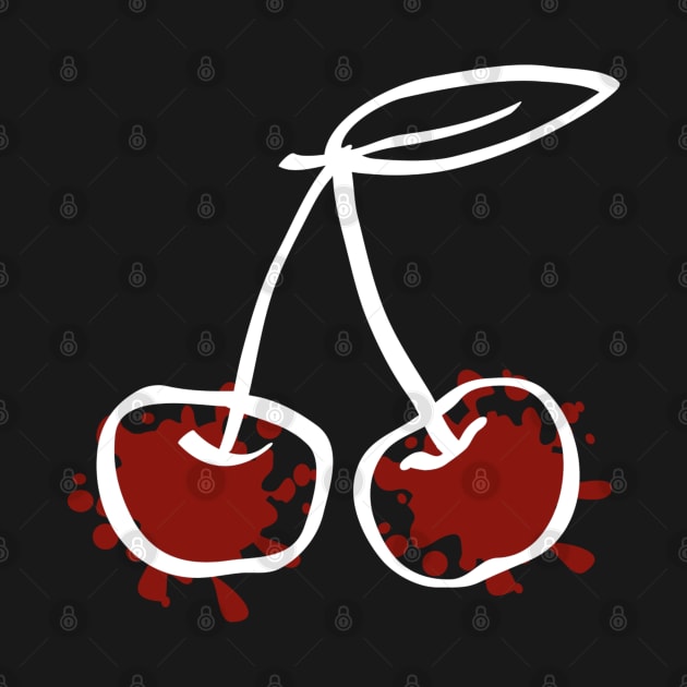 Two red cherries on a stalk by PopArtyParty