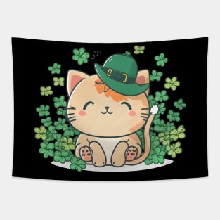 Cat Leprechaun Funny Cat Lover Shamrock St Patrick's Day Tapestry