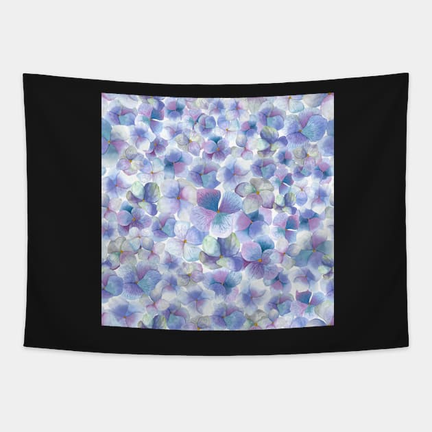 Hydramgea flowers blossom watercolor allover romantic print Tapestry by likapix