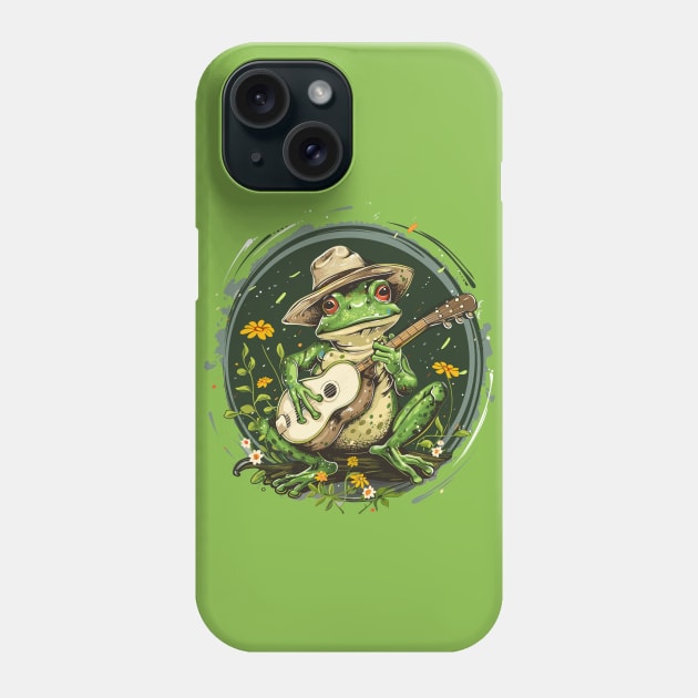Cottagecore Cute Frog Playing His Acoustic Guitar Frog Lover Phone Case by RetroZin