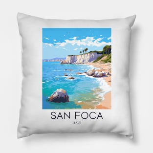 A Pop Art Travel Print of San Foca - Italy Pillow