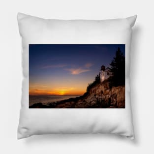 Sunset at Bass Harbor Lighthouse Pillow