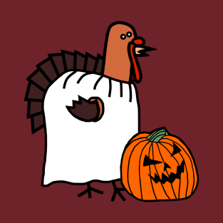 Thanksgiving Turkey in Pumpkin Ghost Costume for Halloween Horror T-Shirt