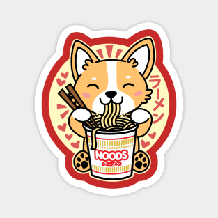 Corgi Eating Instant Noodles Cute Kawaii Dog Magnet