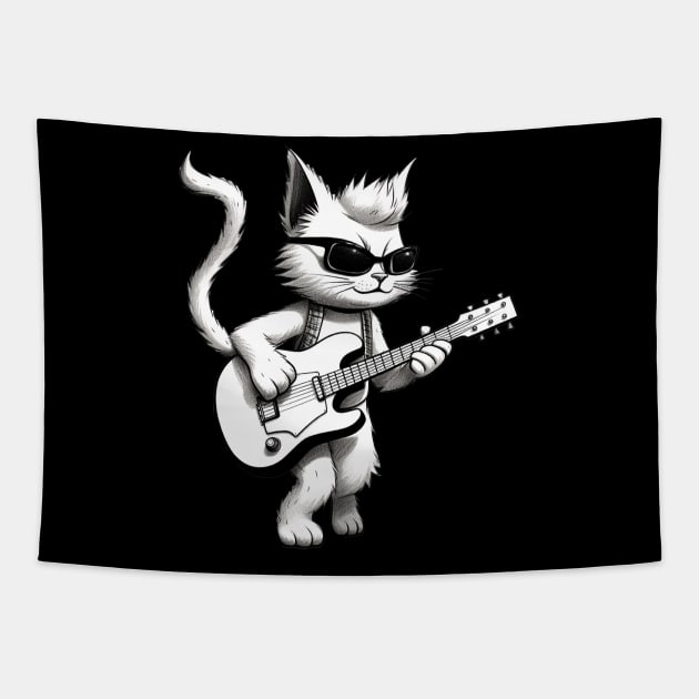 Cat playing guitar Tapestry by Onceer