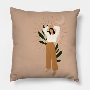 Boho Summer Girl Minimalist Vintage Fashion Art Illustration Pillow