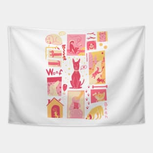 Retro Pink Dog Pattern Tapestry