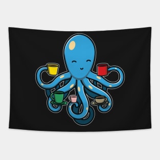 Cute Kawaii Octopus Drinking Coffee - Octopus Coffee graphic Tapestry