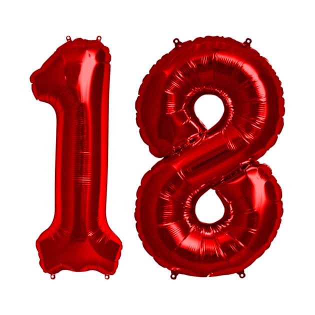 Bright Red 18th Birthday Metallic Helium Balloons Numbers