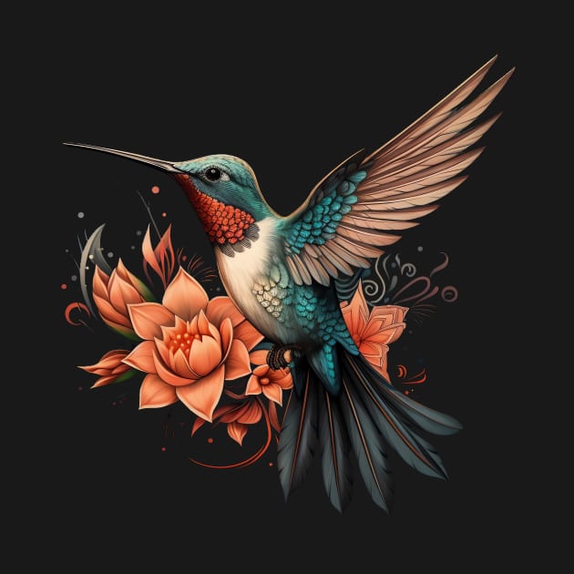 Colorful Hummingbird & Flower Illustration by MetaBrush