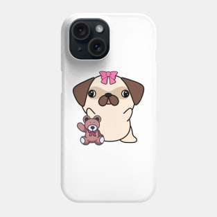 Cute pug holds a teddy bear Phone Case