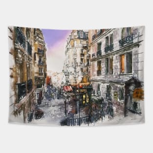Montmartre View Paris Watercolor Cityscape Tapestry