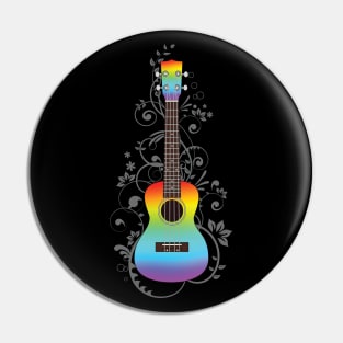 Colorful Ukulele Flowering Vines Pin