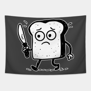 Nervous Bread Slice Holding Knife Meme Tapestry
