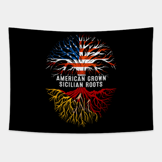 American Grown Sicilian Roots Sicily Flag Usa Tapestry by Henry jonh