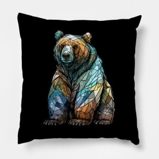 Grizzly Bear Animal Portrait Stained Glass Wildlife Outdoors Adventure Pillow