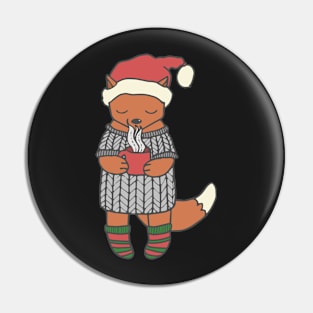 Cute little fox drinking hot chocolate in the cold winterday Pin